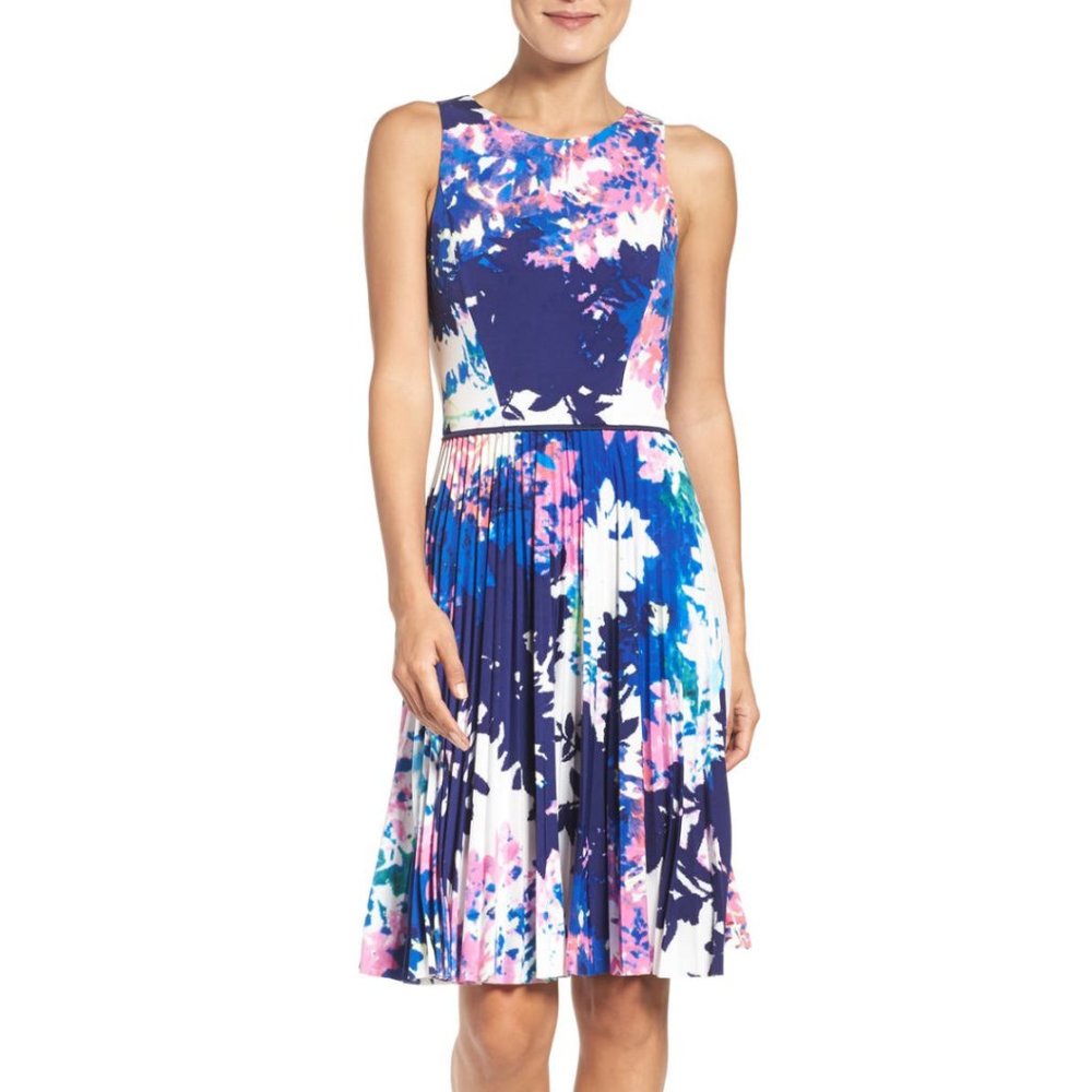 Maggy London Pleated Fit & Flare Dress, Size 2P